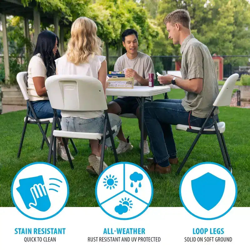 Light Commercial Loop Leg Folding Chair, 4-Pack – White, Indoor & Outdoor Use