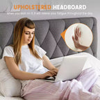 Cadre de lit plateforme rembourré beige/gris avec 2 tiroirs de rangement, pleine grandeur/grand lit, pour 1 à 2 personnes