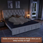 Cadre de lit plateforme rembourré beige/gris avec 2 tiroirs de rangement, pleine grandeur/grand lit, pour 1 à 2 personnes