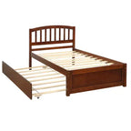 Lit plateforme jumeau avec lit gigogne, brun/noyer, 2 couchages, cadre en bois