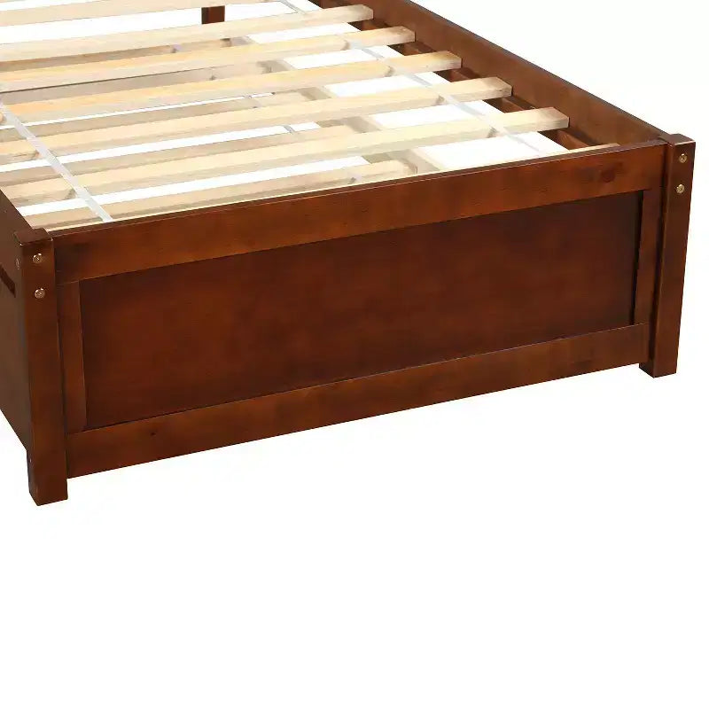 Lit plateforme jumeau avec lit gigogne, brun/noyer, 2 couchages, cadre en bois