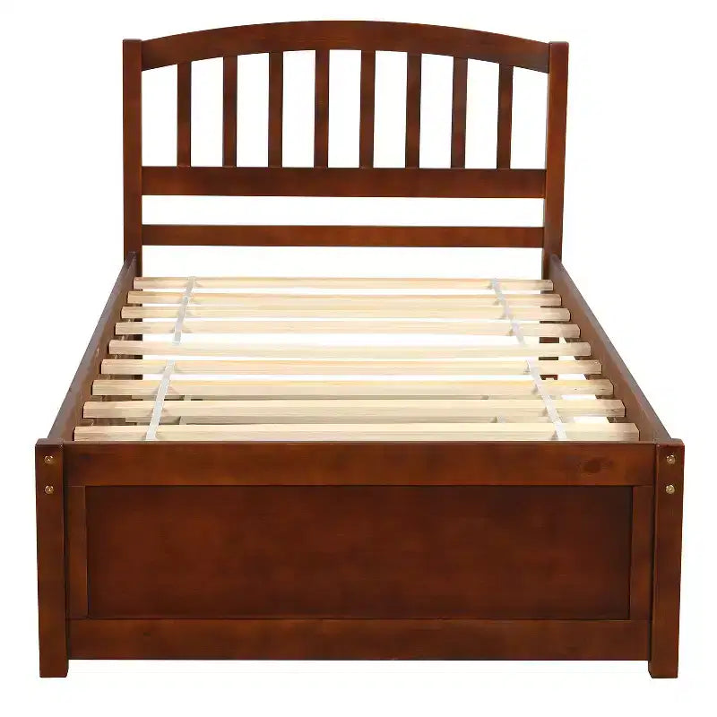 Lit plateforme jumeau avec lit gigogne, brun/noyer, 2 couchages, cadre en bois
