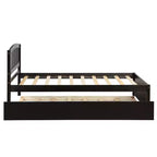 Lit plateforme jumeau avec lit gigogne, brun/noyer, 2 couchages, cadre en bois
