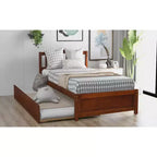 Lit plateforme jumeau avec lit gigogne, brun/noyer, 2 couchages, cadre en bois
