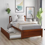 Lit plateforme jumeau avec lit gigogne, brun/noyer, 2 couchages, cadre en bois