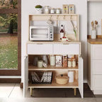 Buffet bas cannelé gris/blanc avec 2 tiroirs