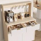 Buffet bas cannelé gris/blanc avec 2 tiroirs