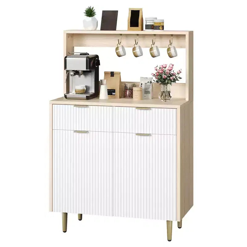 Buffet bas cannelé gris/blanc avec 2 tiroirs