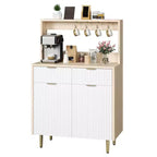 Buffet bas cannelé gris/blanc avec 2 tiroirs