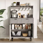 Buffet bas cannelé gris/blanc avec 2 tiroirs