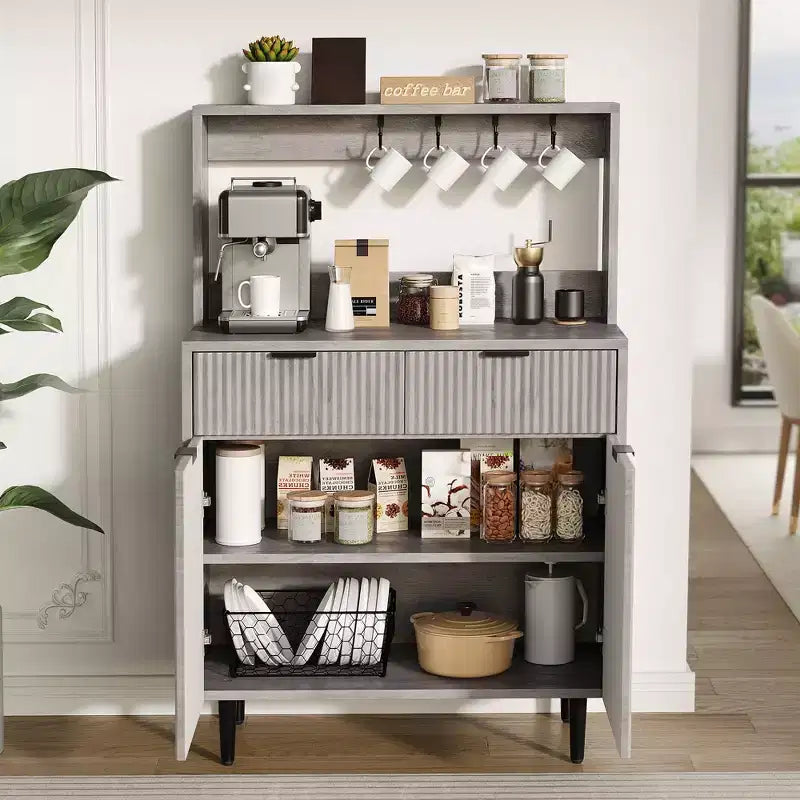 Grey/White Fluted Sideboard Buffet Cabinet with 2 Drawers
