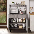 Buffet bas cannelé gris/blanc avec 2 tiroirs