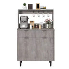 Buffet bas cannelé gris/blanc avec 2 tiroirs