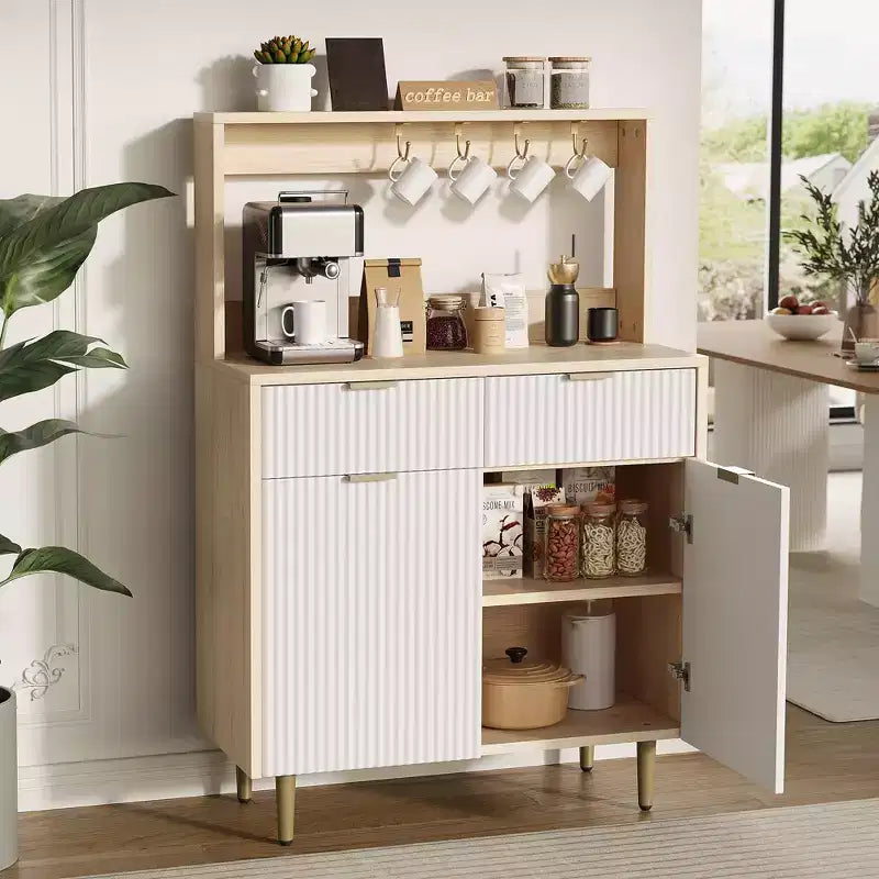Grey/White Fluted Sideboard Buffet Cabinet with 2 Drawers