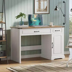Bureau style ferme antique 47" avec tiroirs et rangement, pour 1 personne