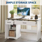 Bureau style ferme antique 47" avec tiroirs et rangement, pour 1 personne
