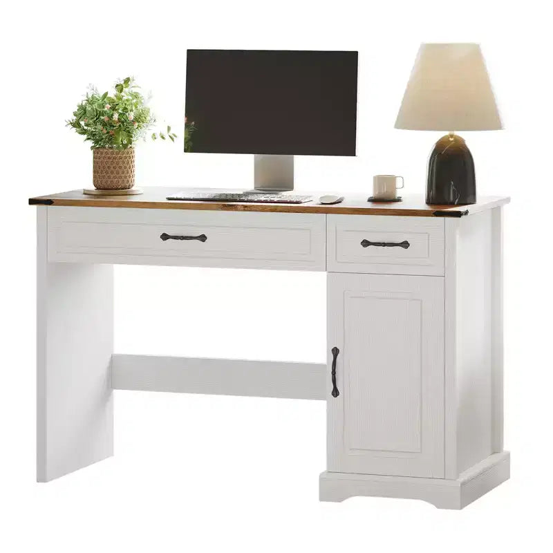 Bureau style ferme antique 47" avec tiroirs et rangement, pour 1 personne