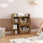 Étagère à livres et à jouets 3 niveaux 5 compartiments pour enfant Gris / Couleurs rétro / Blanc, 1 enfant