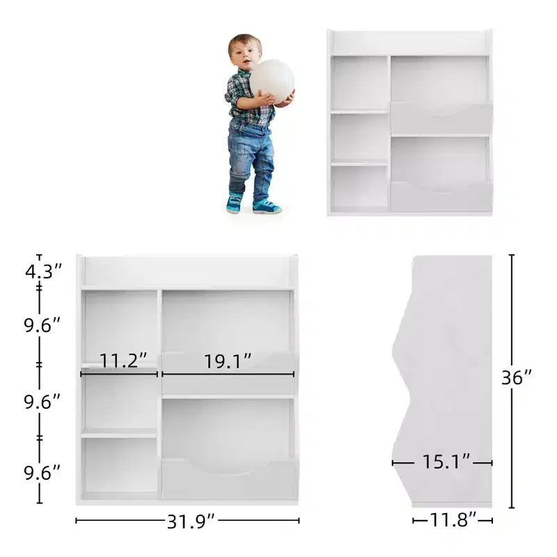 Étagère à livres et à jouets 3 niveaux 5 compartiments pour enfant Gris / Couleurs rétro / Blanc, 1 enfant