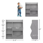 Étagère à livres et à jouets 3 niveaux 5 compartiments pour enfant Gris / Couleurs rétro / Blanc, 1 enfant