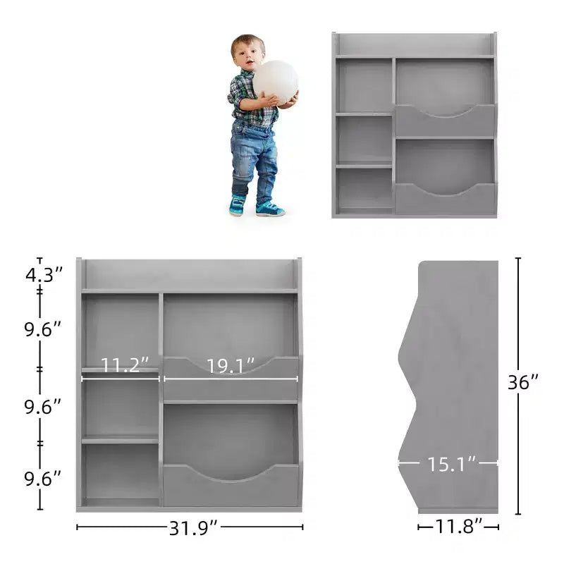 Grey / Retro Color / White 3-Tier 5-Cube Kids Bookshelf & Toy Storage, 1-Child