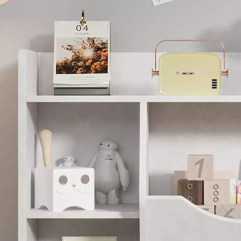 Étagère à livres et à jouets 3 niveaux 5 compartiments pour enfant Gris / Couleurs rétro / Blanc, 1 enfant