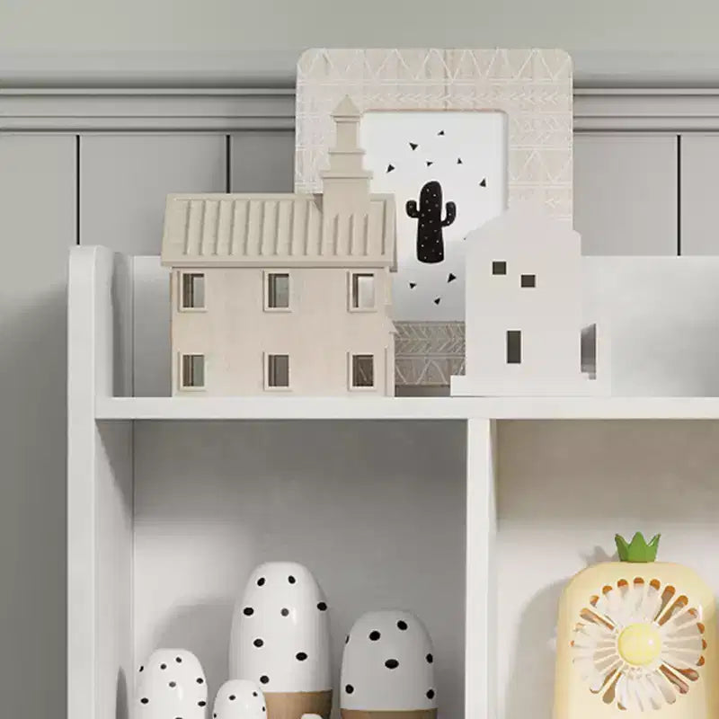 Étagère à livres et à jouets 3 niveaux 5 compartiments pour enfant Gris / Couleurs rétro / Blanc, 1 enfant
