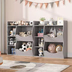 Étagère à livres et à jouets 3 niveaux 5 compartiments pour enfant Gris / Couleurs rétro / Blanc, 1 enfant