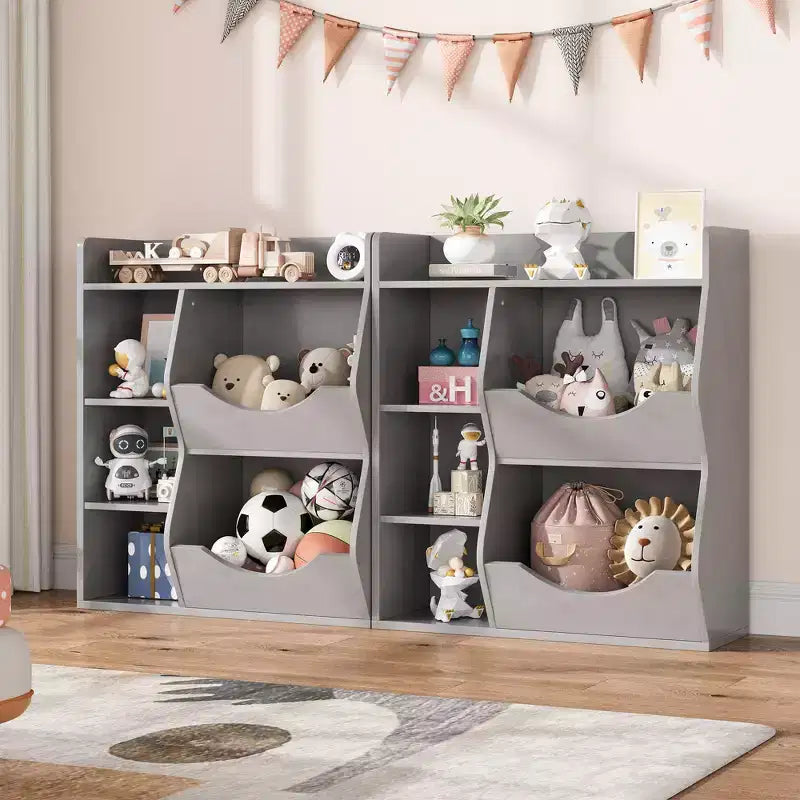 Grey / Retro Color / White 3-Tier 5-Cube Kids Bookshelf & Toy Storage, 1-Child
