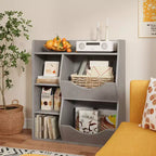 Étagère à livres et à jouets 3 niveaux 5 compartiments pour enfant Gris / Couleurs rétro / Blanc, 1 enfant