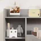Étagère à livres et à jouets 3 niveaux 5 compartiments pour enfant Gris / Couleurs rétro / Blanc, 1 enfant
