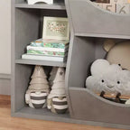 Étagère à livres et à jouets 3 niveaux 5 compartiments pour enfant Gris / Couleurs rétro / Blanc, 1 enfant