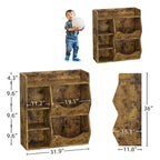 Étagère à livres et à jouets 3 niveaux 5 compartiments pour enfant Gris / Couleurs rétro / Blanc, 1 enfant
