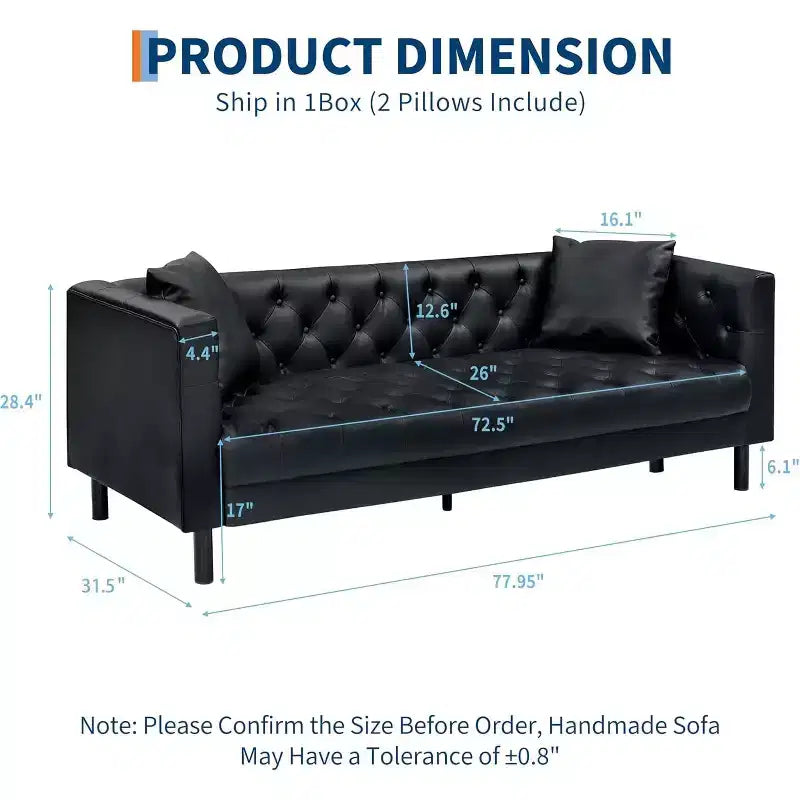 Canapé Chesterfield 3 places en similicuir noir