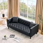Canapé Chesterfield 3 places en similicuir noir