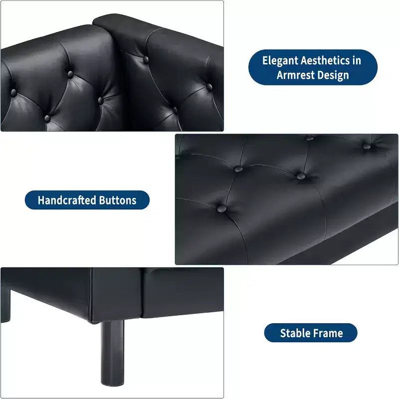 Canapé Chesterfield 3 places en similicuir noir