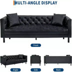 Canapé Chesterfield 3 places en similicuir noir