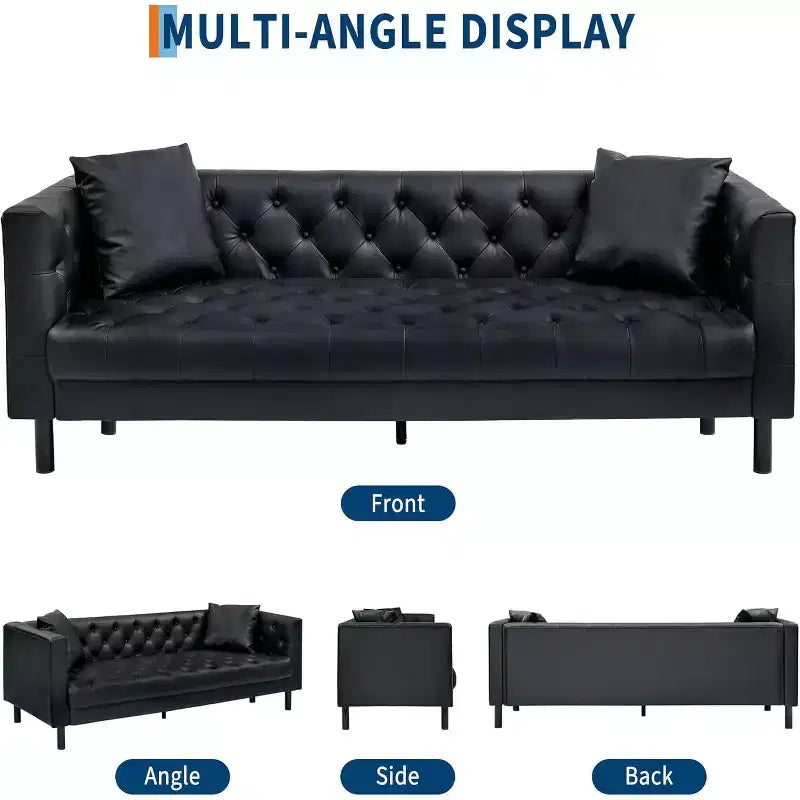 Canapé Chesterfield 3 places en similicuir noir