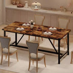 Table à manger rectangulaire 6 à 8 places, coloris gris / rétro, style industriel, structure métallique