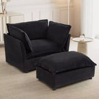 Ensemble fauteuil et ottoman en chenille, 2 places, beige / noir / vert / rose