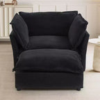 Ensemble fauteuil et ottoman en chenille, 2 places, beige / noir / vert / rose