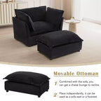 Ensemble fauteuil et ottoman en chenille, 2 places, beige / noir / vert / rose