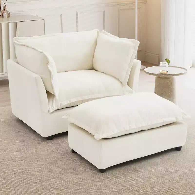 Chenille Armchair & Ottoman Set, 2-Seat, Beige / Black / Green / Pink