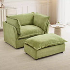 Ensemble fauteuil et ottoman en chenille, 2 places, beige / noir / vert / rose