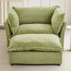 Ensemble fauteuil et ottoman en chenille, 2 places, beige / noir / vert / rose
