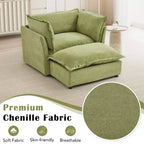 Ensemble fauteuil et ottoman en chenille, 2 places, beige / noir / vert / rose