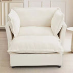 Ensemble fauteuil et ottoman en chenille, 2 places, beige / noir / vert / rose