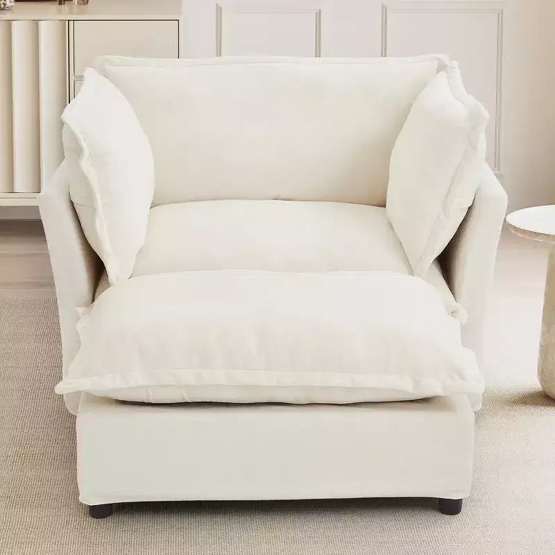 Chenille Armchair & Ottoman Set, 2-Seat, Beige / Black / Green / Pink