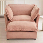 Ensemble fauteuil et ottoman en chenille, 2 places, beige / noir / vert / rose