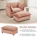 Ensemble fauteuil et ottoman en chenille, 2 places, beige / noir / vert / rose